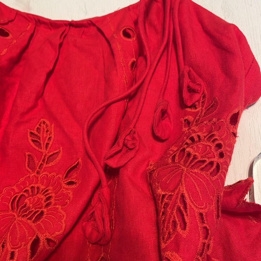 New Farm Rio Porcelain Garden Red Linen Midi Dress size Small - Picture 13 of 17